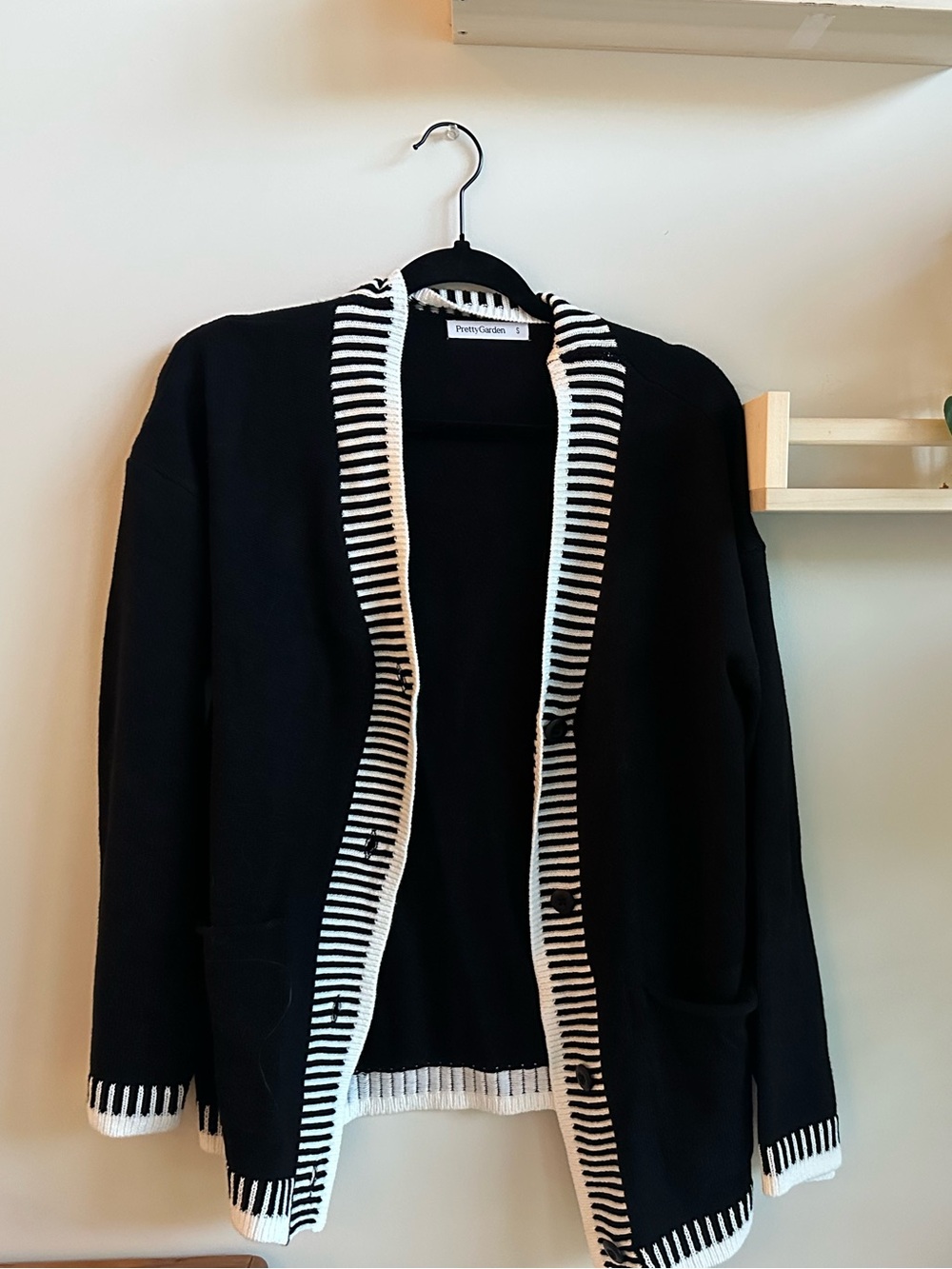 Black Cardigan with White Trim